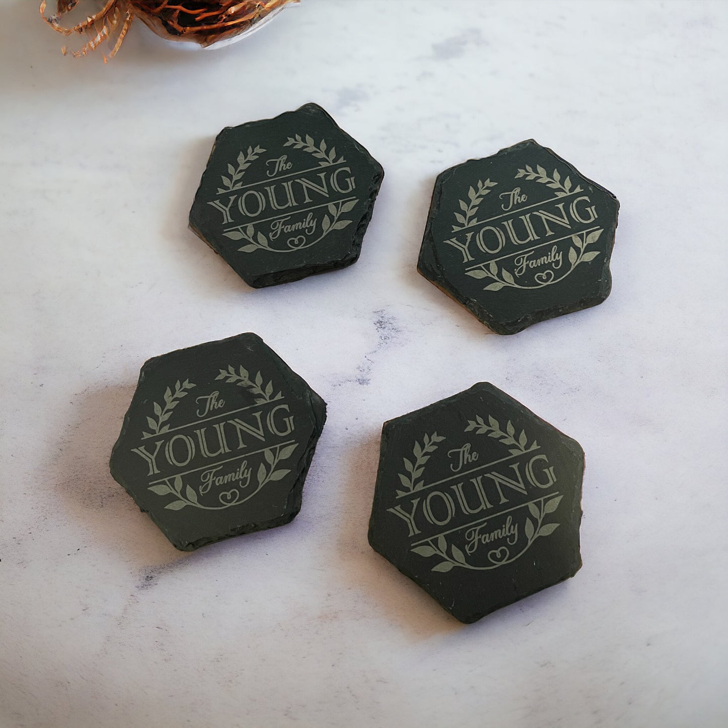 Monogrammed Custom engraved slate coasters