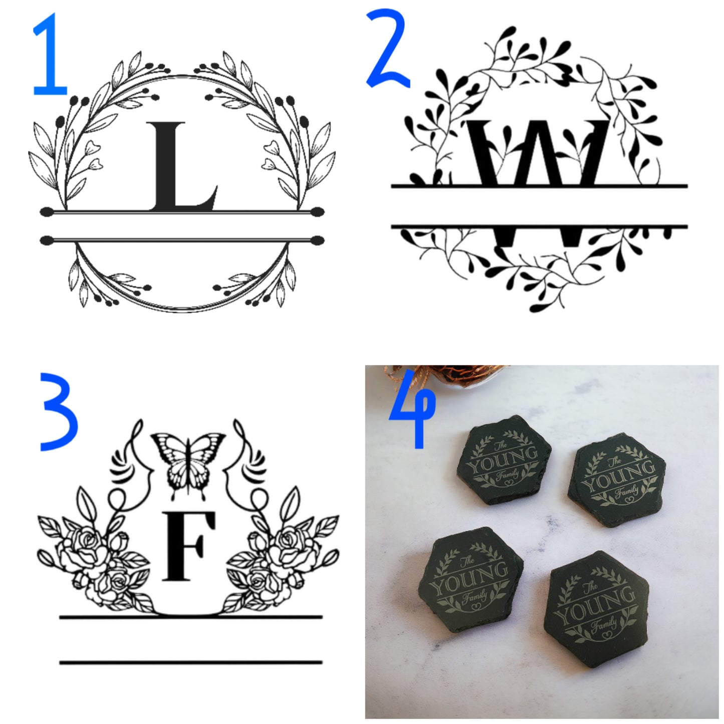 Monogrammed Custom engraved slate coasters