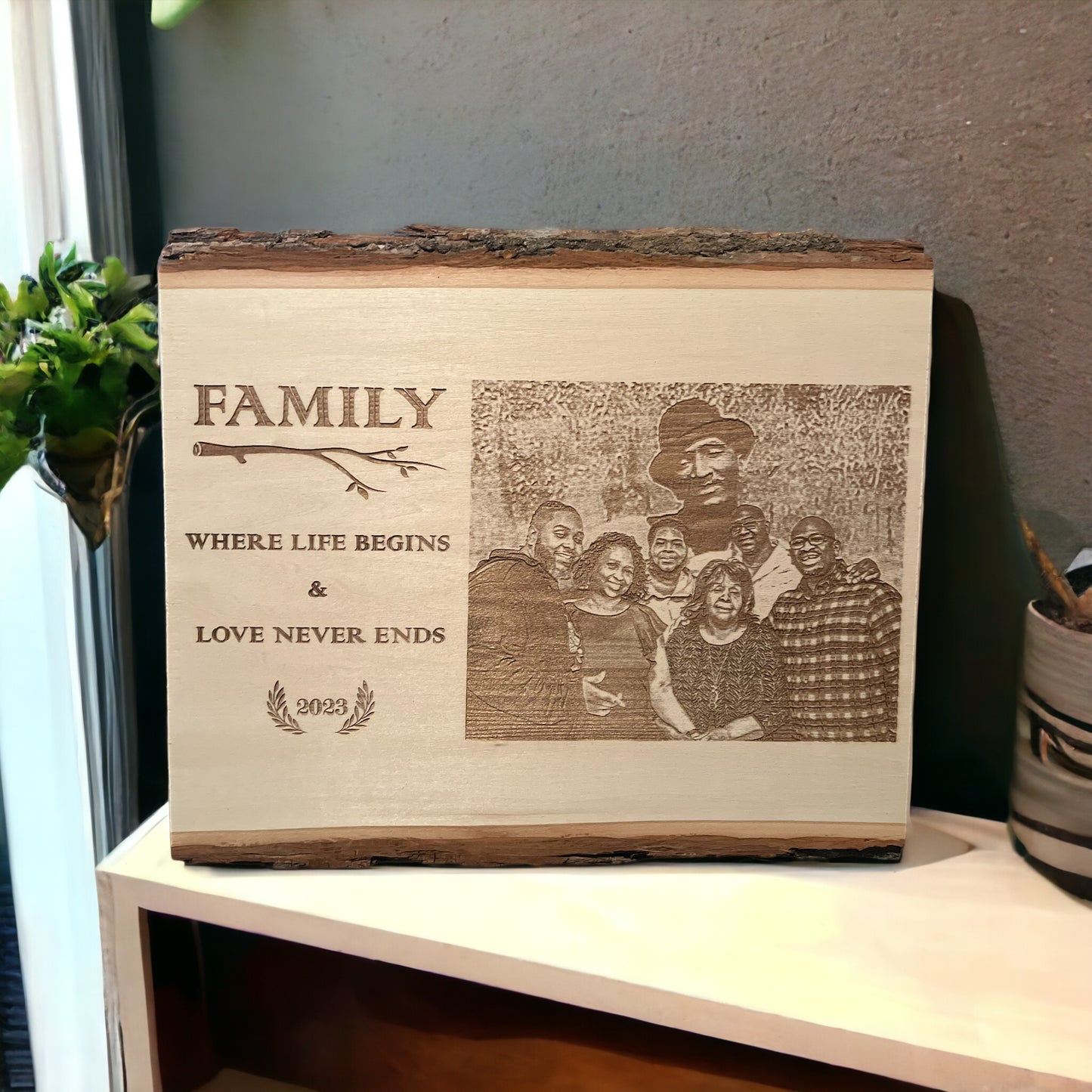 Engraved Family Photo, Laser Engraved Portrait